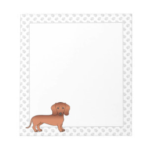 Red Short Hair Dachshund Cartoon Dog & Paws Notepad
