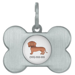 Red Short Hair Dachshund Cute Cartoon Dog & Number Pet ID Tag