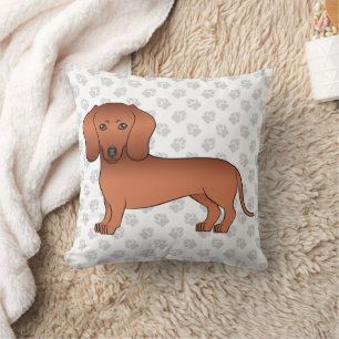 Red Short Hair Dachshund Cute Cartoon Dog & Paws Cushion