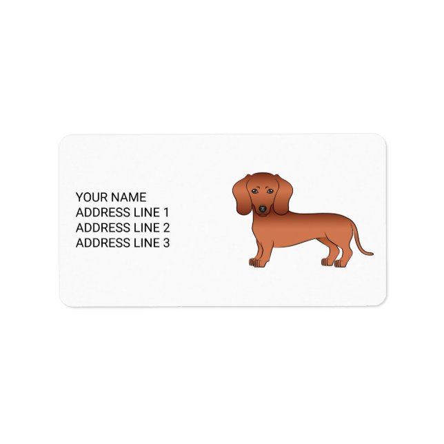 Red Short Hair Dachshund Cute Cartoon Dog & Text Label (Front)