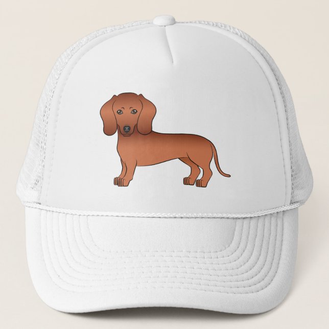 Red Short Hair Dachshund Cute Cartoon Dog Trucker Hat (Front)