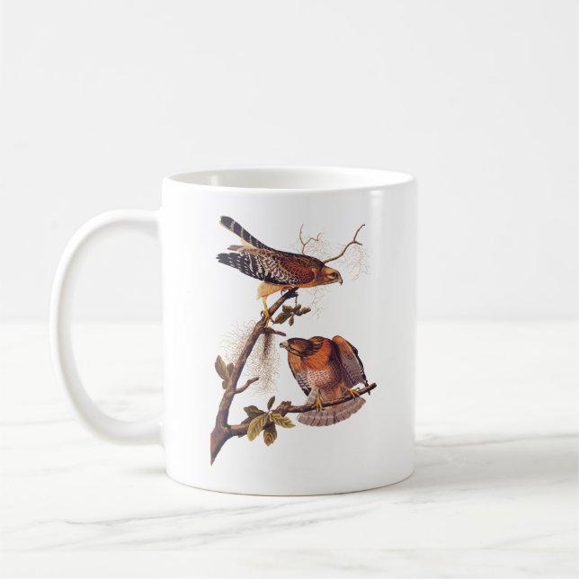Red Shouldered Hawk Audubon Bird of Prey Coffee Mug (Left)
