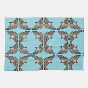 Red Shouldered Hawk Blue Kitchen Towel