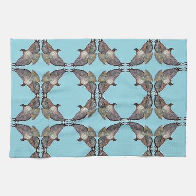 Red Shouldered Hawk Blue Kitchen Towel (Horizontal)