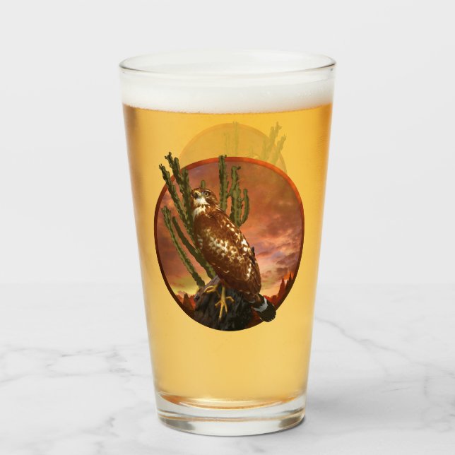 Red Shouldered Hawk LAST DESERT LIGHTS Glass (Back Filled)