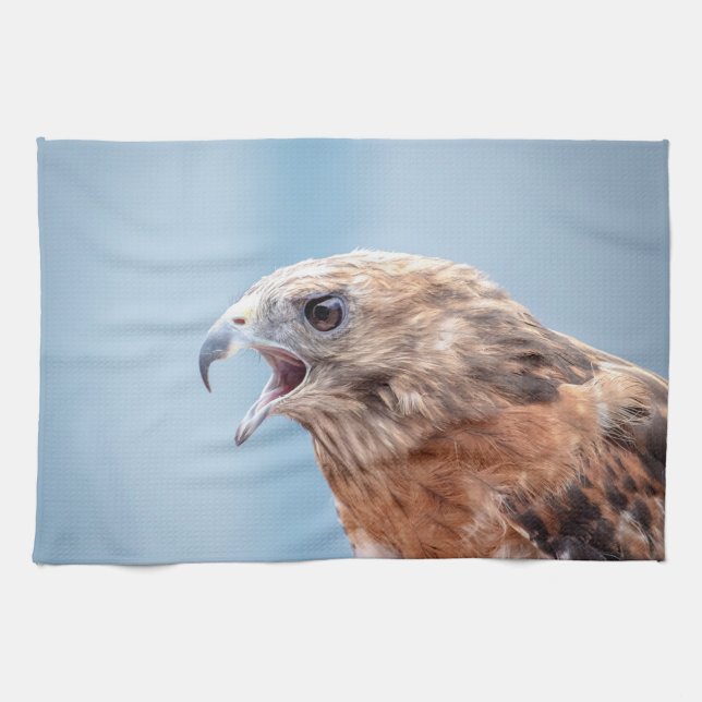 Red Shouldered Hawk on a rock Tea Towel (Horizontal)