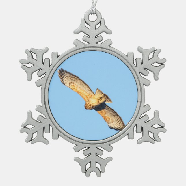 Red-shouldered Hawk Snowflake Pewter Christmas Ornament (Front)