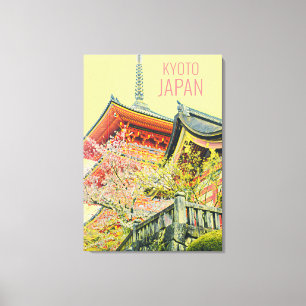 Red Shrine cherry blossom travel poster Japan Canvas Print