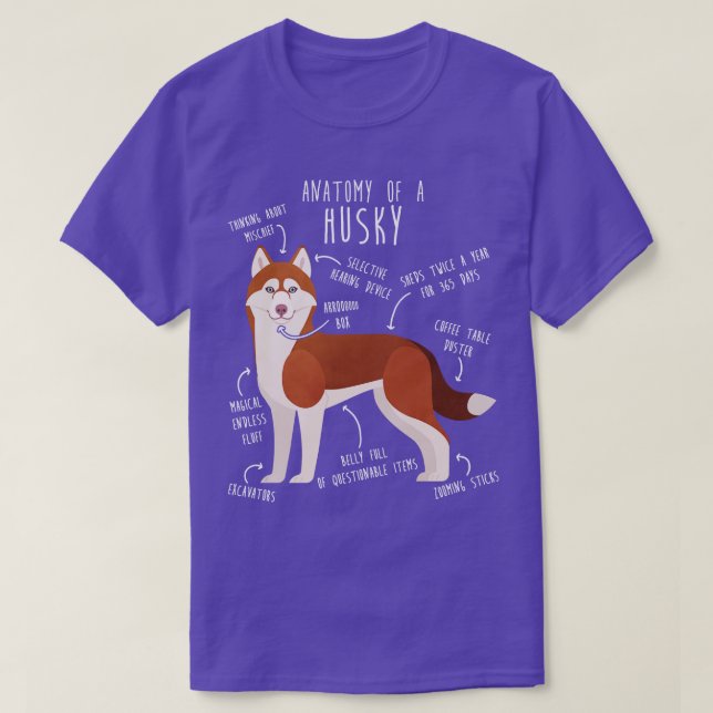 Red Siberian Husky Dog Anatomy T-Shirt (Design Front)