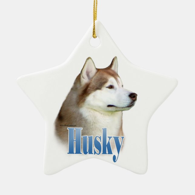 Red Siberian Husky Name Ceramic Tree Decoration (Front)