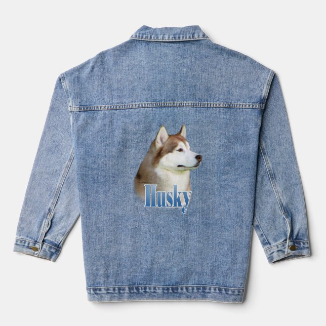 Red Siberian Husky Name Denim Jacket (Back)