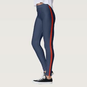 Red Side Stripe Navy Blue Leggings - Choose Colour