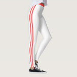 Red Side Striped White Leggings Choose Colours<br><div class="desc">Custom Colours Modern Sports Migned Design Side Stripes Leggings - Choose / add your favourite stripe and legging / background colours / text / name ! 
Enjoy - Be Happy :)</div>