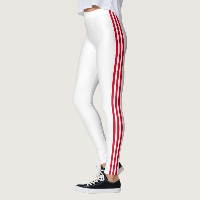 Red Side Striped White Leggings - Choose Colours (Left)