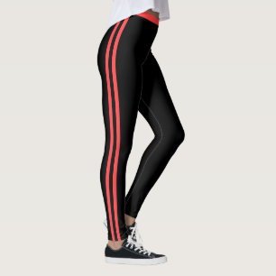 Red Side Stripes Black Leggings with Your Colours