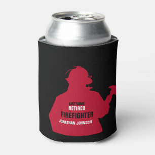 Red Silhouette Personalised Retired Firefighter Can Cooler