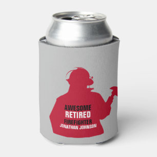 Red Silhouette Personalised Retired Firefighter   Can Cooler
