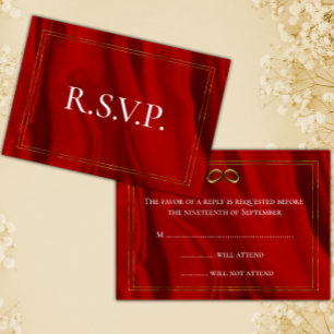 Red Silk and Gold Wedding RSVP Card