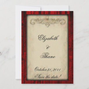 Red Silk and Parchment Gothic Wedding Invitation