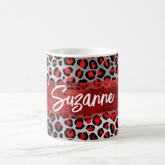 Red Silver and Black Foil Leopard Brush Strokes Coffee Mug