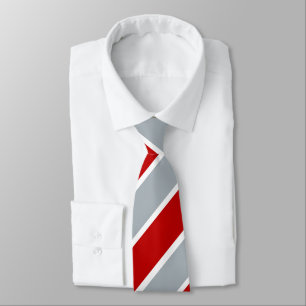 Red Silver and White Regimental Stripe Tie