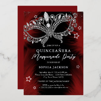 Red Silver Black Masquerade Mask Star Quinceanera
