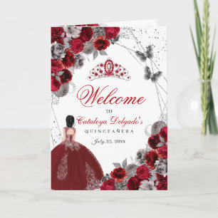 Red Silver Butterfly Quinceanera Program Invitation
