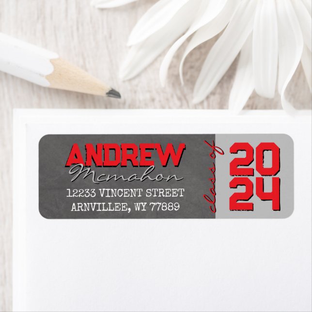 Red & Silver Chalkboard Graduation Return Address (Insitu)