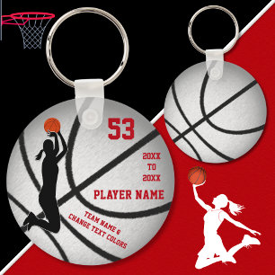 Red Silver Cheap Gift Ideas for Basketball Players Key Ring