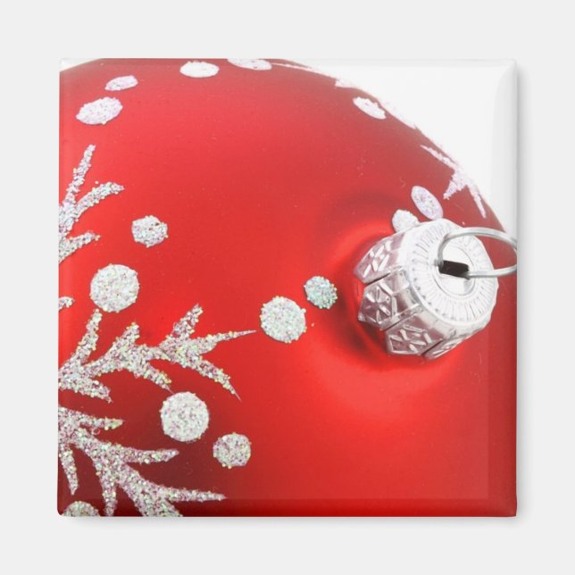 Red & Silver Christmas Ornament Magnet (Front)