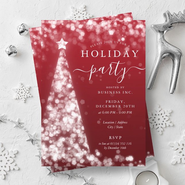 Red Silver Christmas Tree Company Holiday Party  Invitation (Red Silver Christmas Tree Company Holiday Party Invitation)