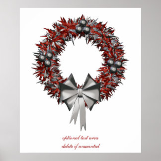 Red & Silver Christmas Wreath Holiday Poster