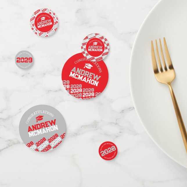 Red & Silver Class of ANY YEAR Personalised Party Confetti (Group)