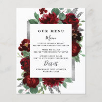 Red & Silver Country Burgundy Rose Wedding Menus