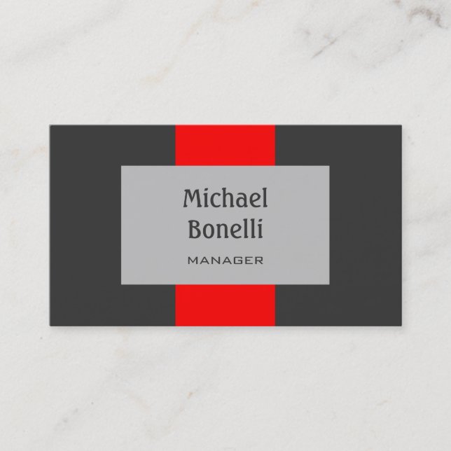 Red Silver Dark Grey Stripes Pattern Business Card (Front)
