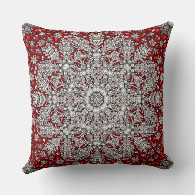 Red Silver Decorative Holiday Throw Pillow (Back)