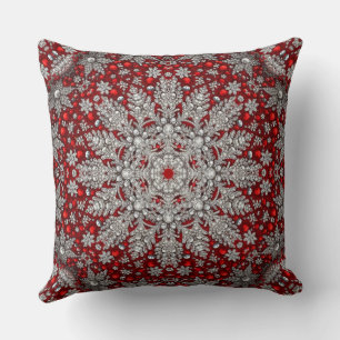 Red Silver Decorative Holiday Throw Pillow