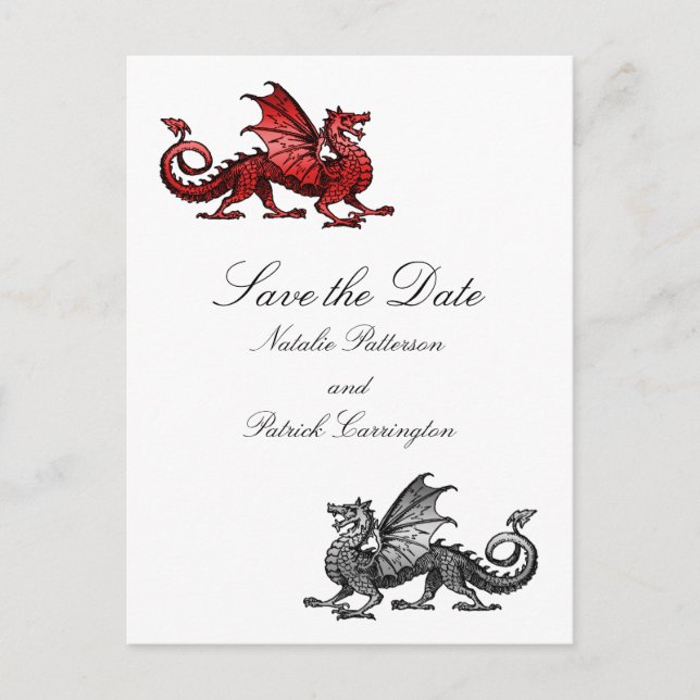 Red Silver Dragon Save the Date Postcard (Front)
