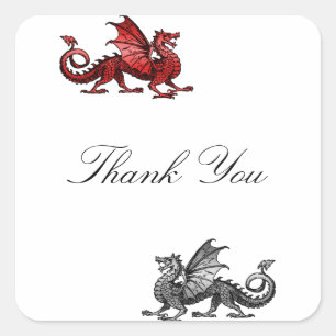 Red Silver Dragon Thank You Stickers