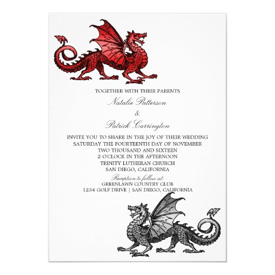 Red Silver Dragon Wedding Invite