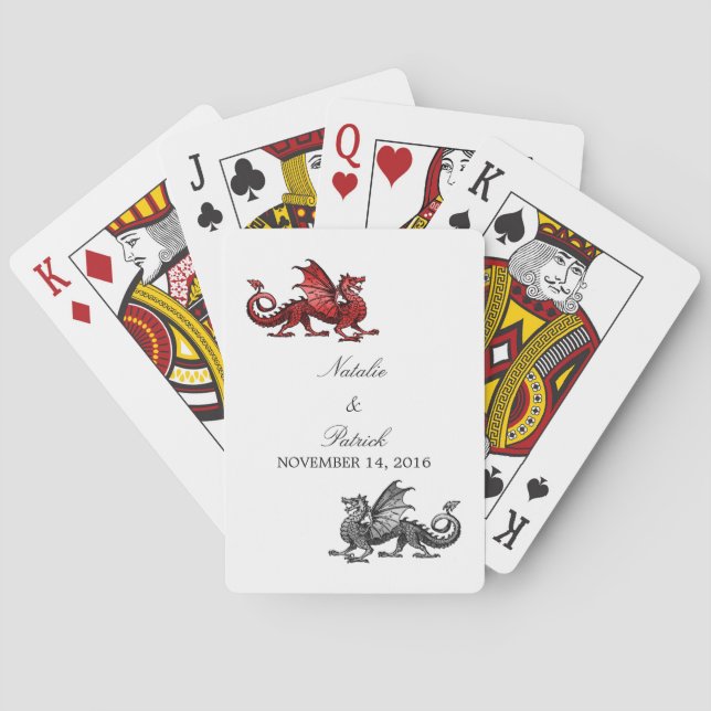 Red Silver Dragon Wedding Playing Cards (Back)