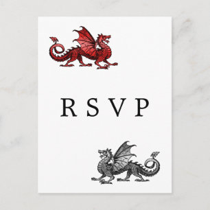Red Silver Dragon Wedding RSVP Postcard