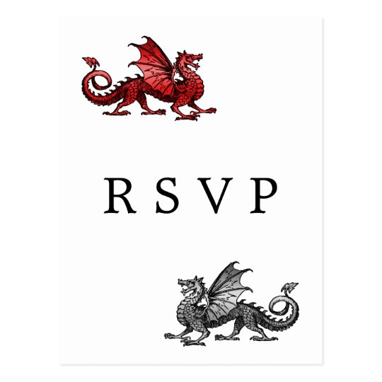 Red Silver Dragon Wedding RSVP Postcard