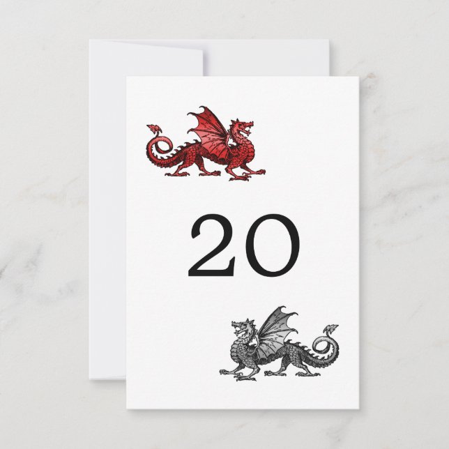Red Silver Dragon Wedding Table Card (Front)