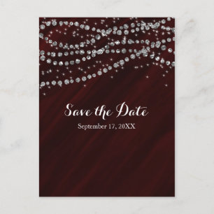 Red & Silver Faux Diamond Bling Save The Date Announcement Postcard