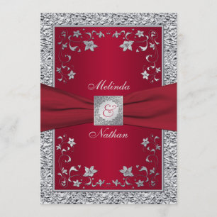 Red, Silver FAUX Foil Monogram Wedding Invitation