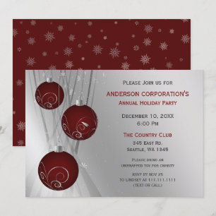 Red Silver Festive Corporate holiday party Invitation