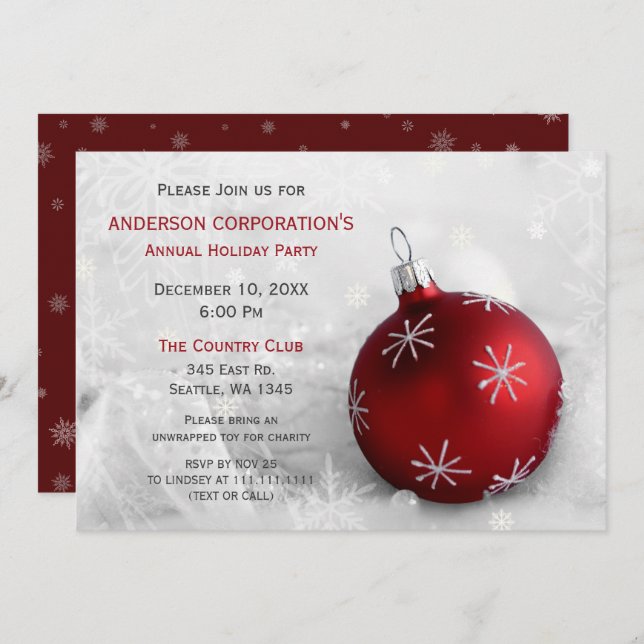 Red Silver Festive Corporate holiday party Invite (Front/Back)