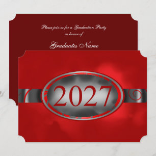 Red & Silver Floral Button 2027 Graduation Party Invitation