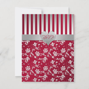 Red, Silver Floral Hearts Reply Card